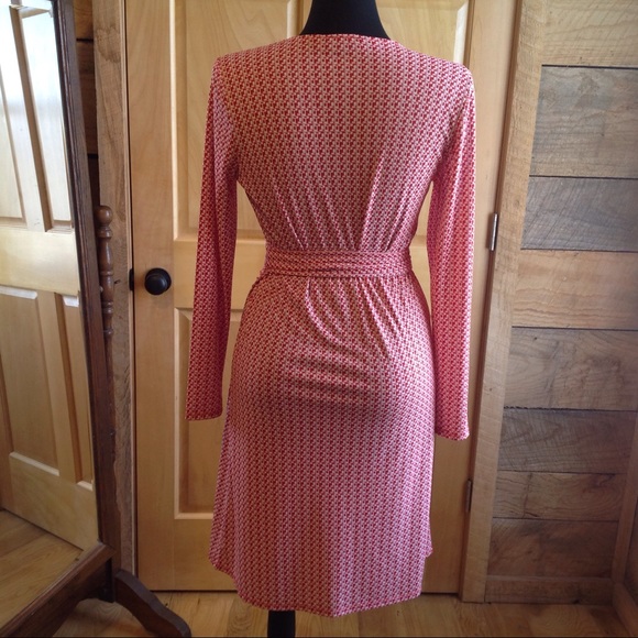 Red Print Long Sleeve Wrap Limited Dress Medium - Picture 4 of 8